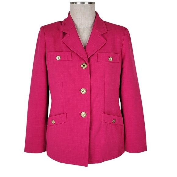 Kasper Blazer Size 10P Button Pockets Notch Collar Stretch Padded Lined Pink - Picture 9 of 9